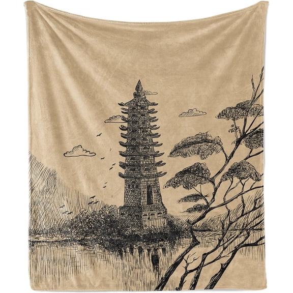 Flamingo Soft Flannel Fleece Throw Blanket, Flamingos with Exotic Hawaiian Leaves Flowers on Striped Vintage Background, Cozy Plush for Indoor and Outdoor Use, 50" x 70", Green Pink A1