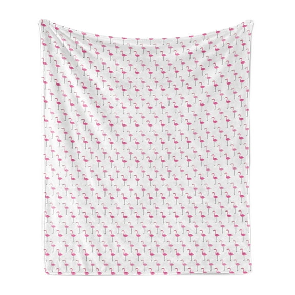 Flamingo Soft Flannel Fleece Throw Blanket, Minimal Pattern of Exotic Birds Pattern Brazilian Animals Wildlife Cartoon, Cozy Plush for Indoor and Outdoor Use, 50" x 70", Pink and White, by Ambesonne