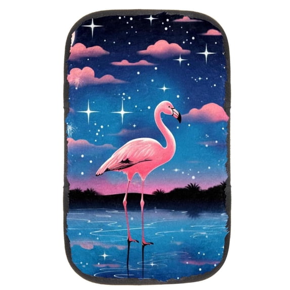 Flamingo Soft Furry Printed Car Armrest Cover Pad 12.5x8.2 Inch - Comfortable Armrest Accessory