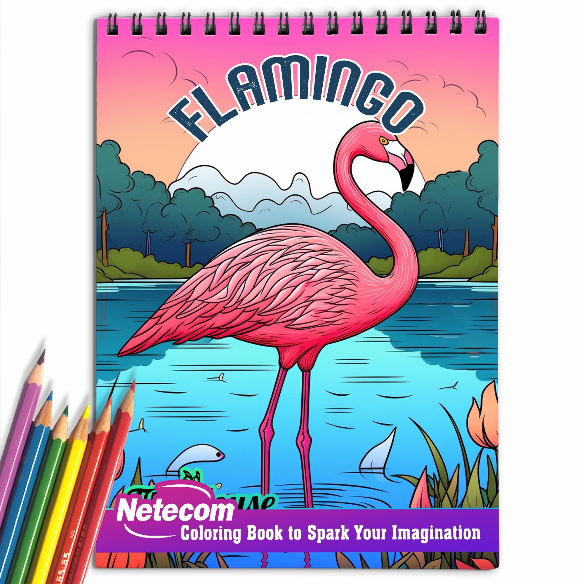 Flamingo Spiral Bound Coloring Book, Unleash Your Creativity with 30