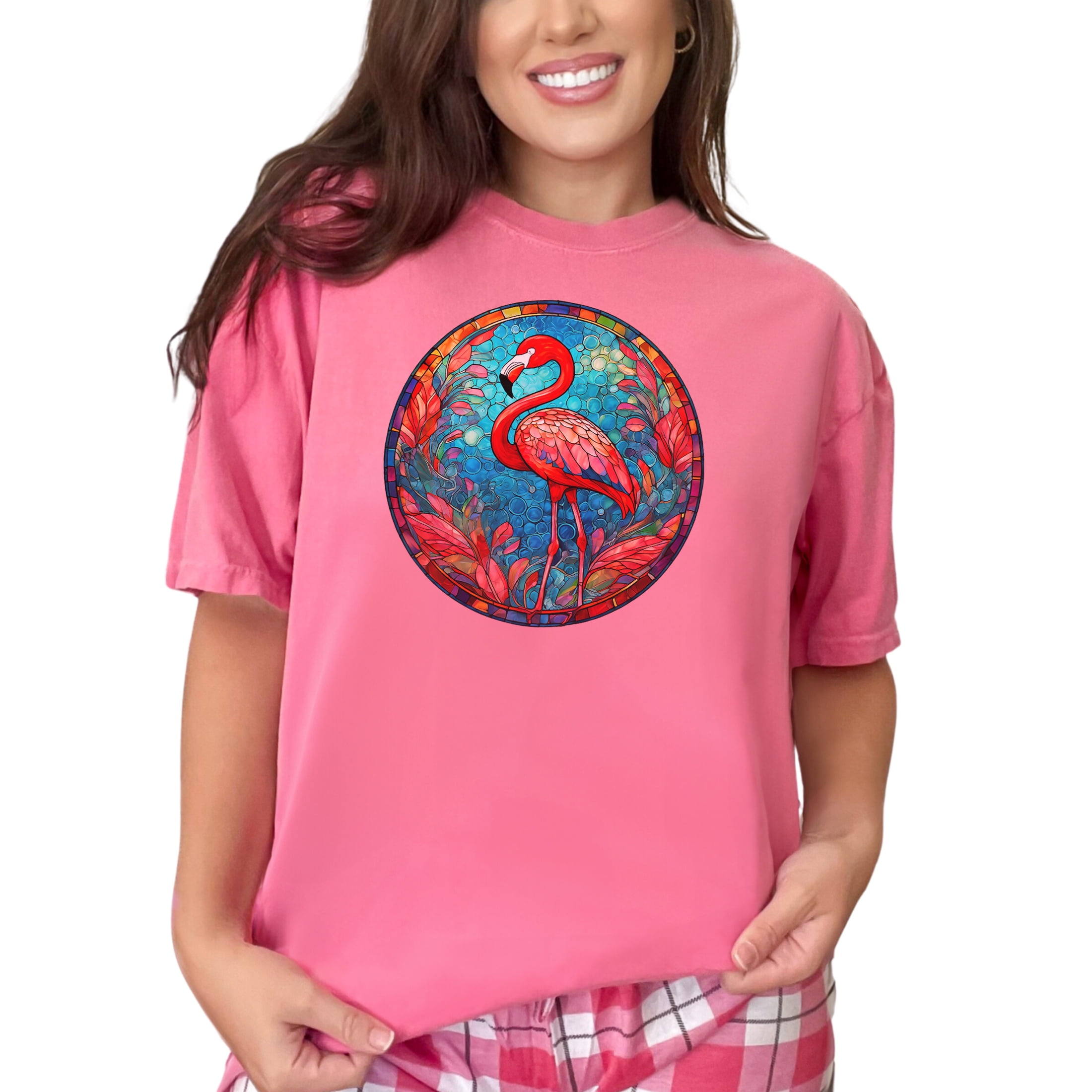 Flamingo Stained Glass Art T-Shirt, Vibrant Flamingo Tee, Colorful ...