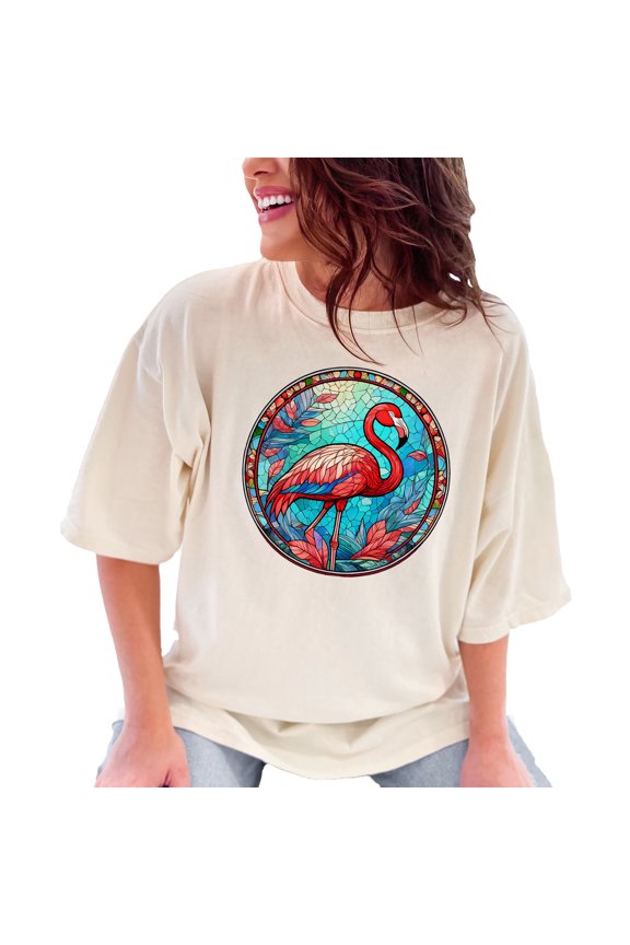 Flamingo Stained Glass Art TShirt, Colorful Flamingo Design Tee, Unique Bird Lovers Gift, Vibrant Wildlife Shirt, Exotic Animal Tee, Ivory Comfort Colors T-Shirt, Small