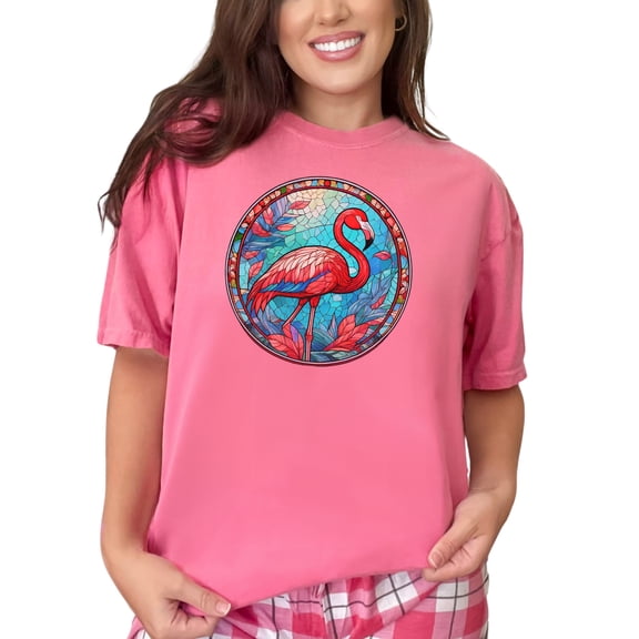 Flamingo Stained Glass Art TShirt, Colorful Flamingo Design Tee, Unique Bird Lovers Gift, Vibrant Wildlife Shirt, Exotic Animal Tee, Crunchberry Comfort Colors T-Shirt, XL