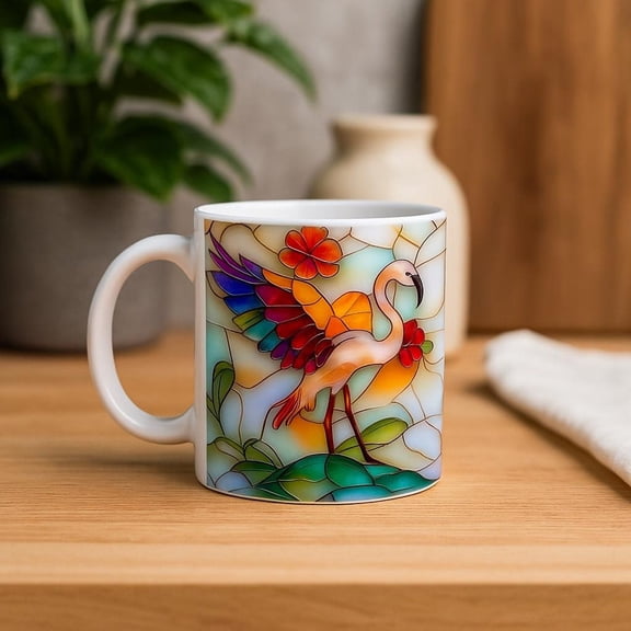 Flamingo Stained Glass Mug Elegant Pink Flamingo Coffee Mug Bird Cup Gift for Flamingo Lovers Unique Flamingo Kitchen Decor