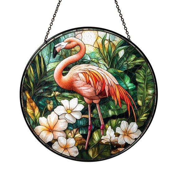 Flamingo Stained Glass Style Suncatcher – Tropical Window Hanging