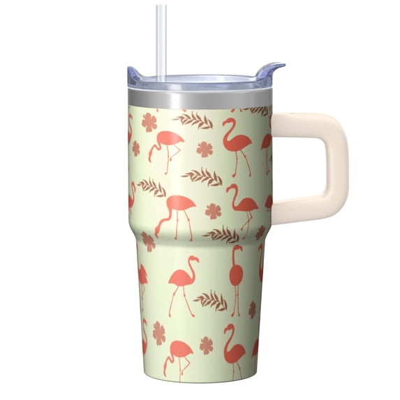 Flamingo Stainless Steel Coffee Tumbler 20OZ with Handle Insulated Mug Cup Leak Proof Double Wall Vacuum Keeps Drinks Hot Cold Gifts for Women Girls on Birthday Christmas Summer