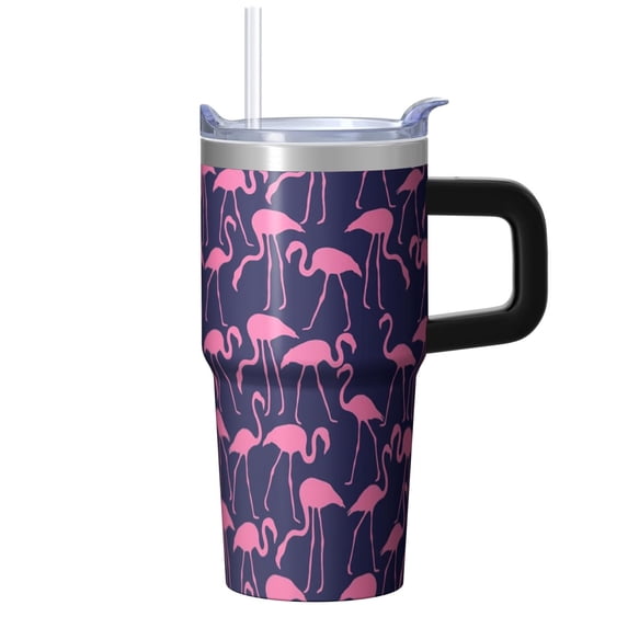 Flamingo Stainless Steel Tumbler 20OZ with Handle Insulated Coffee Mug Cup Leak Resistant Double Wall Vacuum Perfect for Daily Use Gifts for Women Girls on Birthday Christmas Summer
