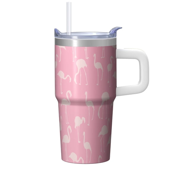 Flamingo Stainless Steel Tumbler with Handle 20OZ Insulated Coffee Mug Travel Cup BPA Free Leak Proof Double Wall Vacuum Design Perfect Gifts for Women Girls on Birthday Christmas Summer