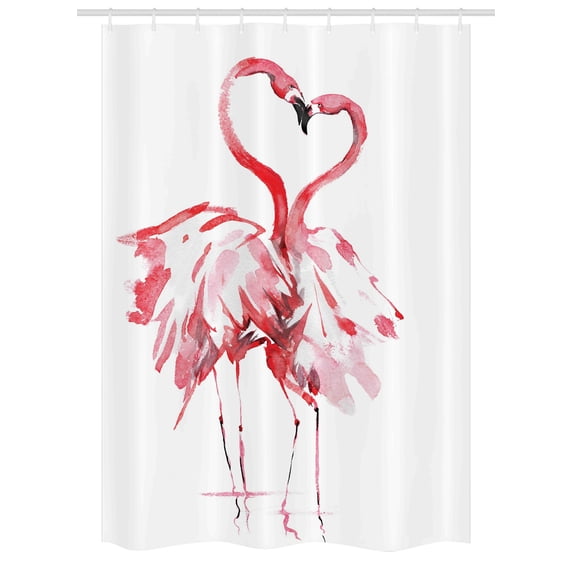 Flamingo Stall Shower Curtain, Flamingo Couple Kissing Romance Passion Partners in Love Watercolor Effect, Fabric Bathroom Set with Hooks, 54W X 78L Inches, Dark Coral White, by Ambesonne