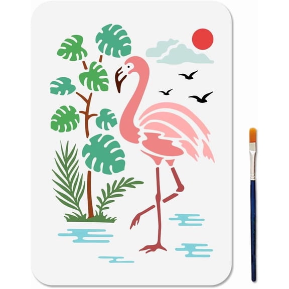 Flamingo Stencil Palm Tropical Leaves Stencils with Paint Brush 11.78.3inch Animals Plants Reusable Drawing Templates