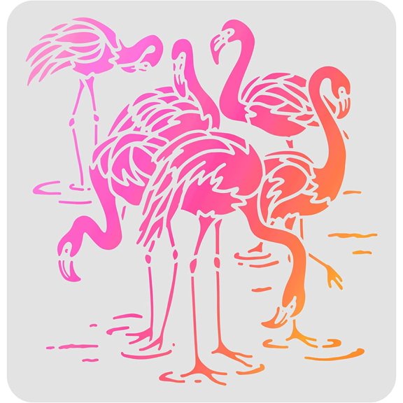 Flamingo Stencils Template Plastic 6 Flamingo Drawing Painting Stencils Square Flamingo Reusable Stencils for Painting on Wood Floor Wall and Tile