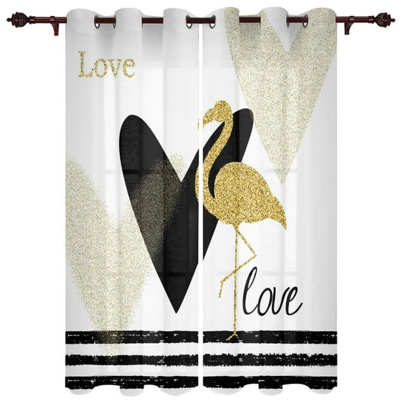 Flamingo Stripes Golden Valance Window Curtains For Living Room Bedroom Kitchen Home Korean Youth Room Window Curtains