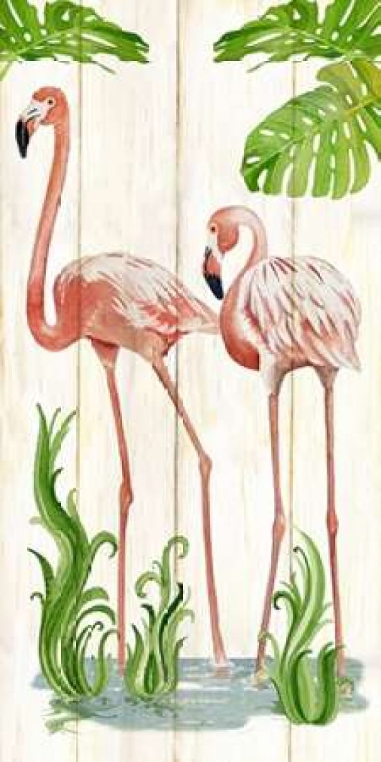 Flamingo Stroll 2 Canvas Art - Mary Escobedo (10 x 20)