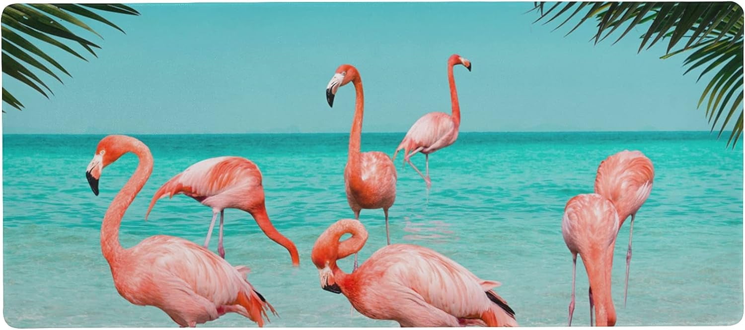 Flamingo Summer Beach Palm Leaf Large Gaming Mouse Pad Big Mousepad Mice Keyboard Mat with Non-Slip Rubber Base for Computer Laptop Home & Office, 35.4 X 15.7 inch