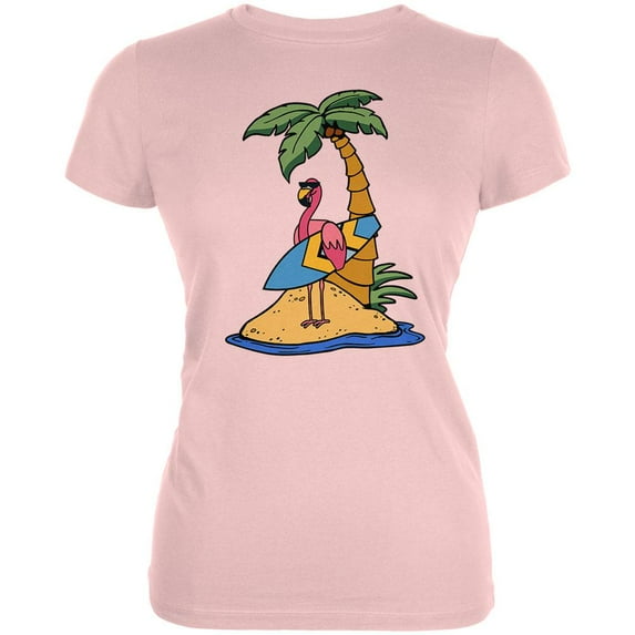 Flamingo Summer Palm Tree Juniors Soft T Shirt Blush Pink 2XL