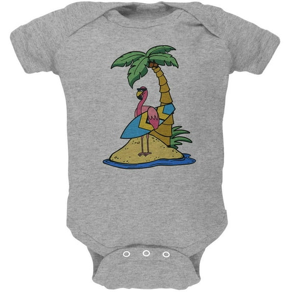 Flamingo Summer Palm Tree Soft Baby One Piece Heather 0-3 M