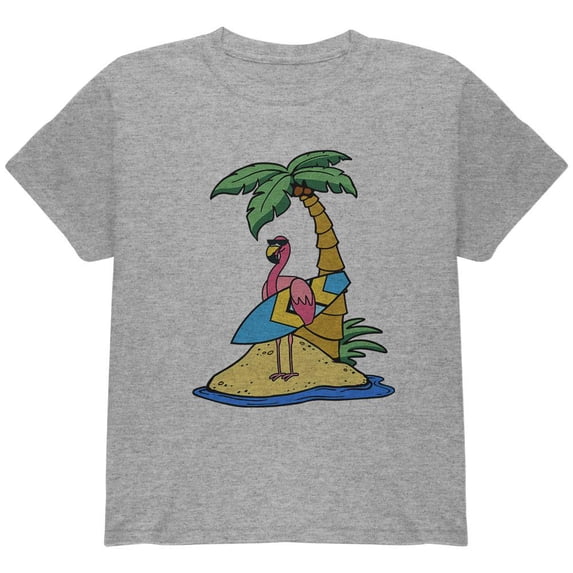 Flamingo Summer Palm Tree Youth T Shirt Heather YSM