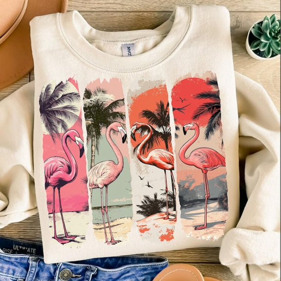 Flamingo Summer Sweatshirt, Beach Sweatshirt, Vacation Sweatshirt, Vintage Summer Sweatshirt, Summer Girly Sweatshirt, Flamingo Sweatshirt, Pink Summer Sweatshirt.