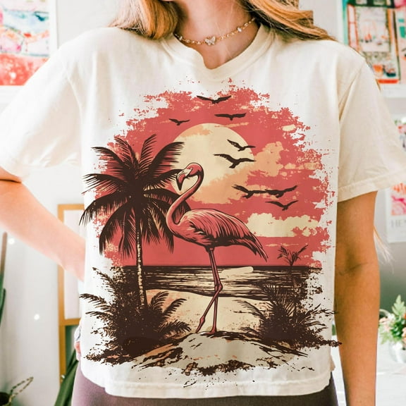 Flamingo Summer T-Shirt, Vintage Pink Flamingo Shirt, Funny Summer Tee, Girly Retro Summer Outfit