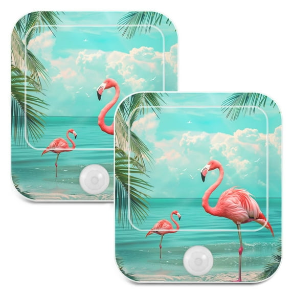 Flamingo Summer Tropical Palm Tree 2 Pack LED Motion Sensor Night Light Plug into Wall Auto Dusk to Dawn Adjustable Brightness for Kids Bedroom Hallway Nursery Room