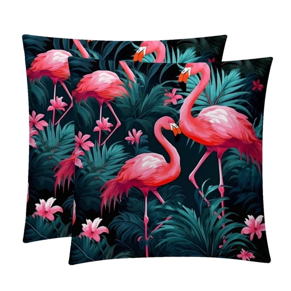 Flamingo Velvet Throw Pillow Covers Set of 2 - 16x16, 18x18, 20x20 Inches - Unique Patterns - Bed Pillow Inserts Included for Various Occasions