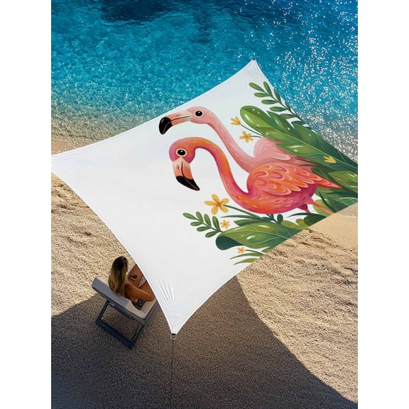 Flamingo Sun Shade Sail 14' x 18', Vintage Watercolor Pink Birds Tropical Plant Rectangle Outdoor Sunshade Canopy, Waterproof UV Block Patio Covers for Garden Yard Beach