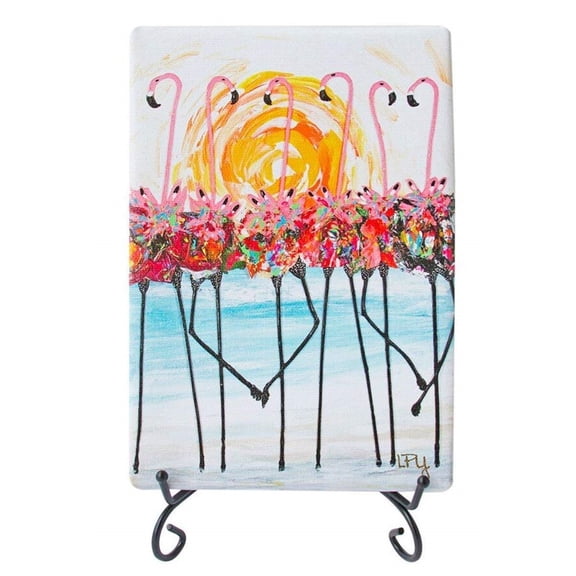 Flamingo Sunrise Mini Giclee With Easel 5 Inches X 7 Inches s Tabletop or Wall Hang
