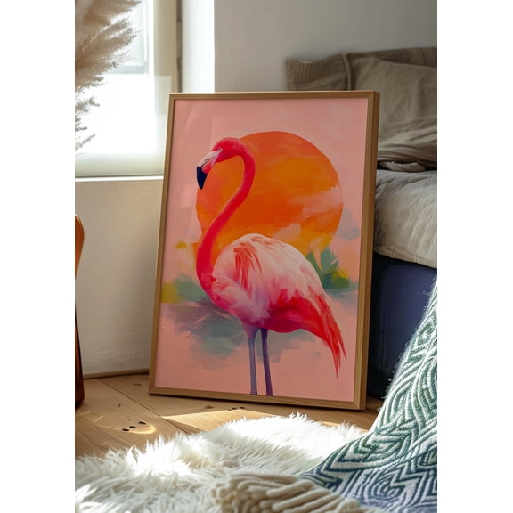 Flamingo Sunset Colorful Tropical Poster Unframed Paper Print