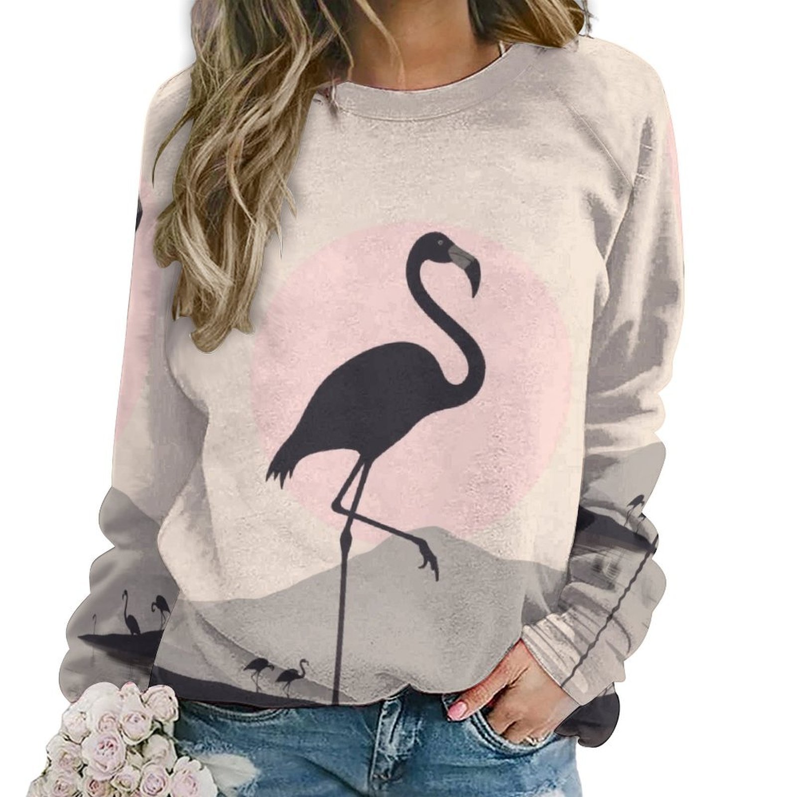 Flamingo Print Hoodie, Casual Hooded Sweatshirt, Women's Clothing main image 0