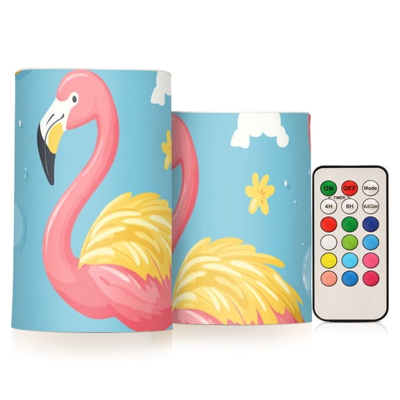 Flamingo Swim Circles Cartoon Flickering Flameless Candles LED Tealight Battery Operated with Remote Set of 2 Holiday Decor Ornaments
