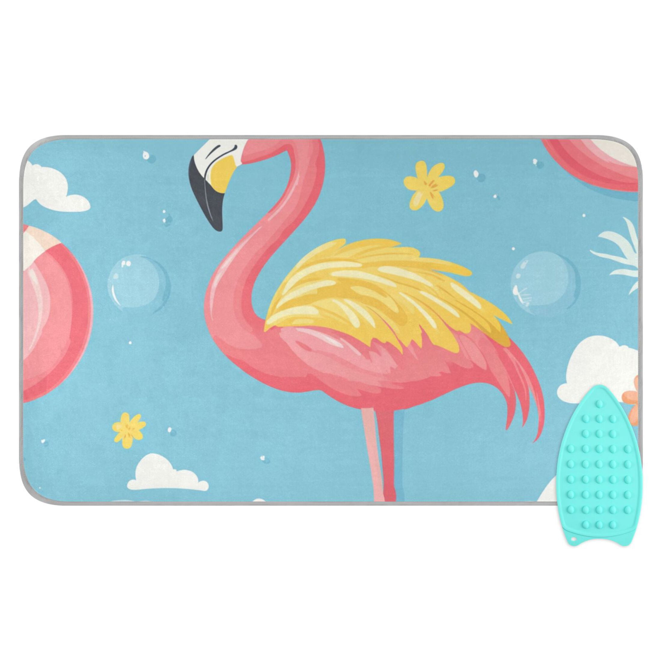 Flamingo Swim Circles Cartoon Ironing Mat Blanket Portable Travel Ironing Pad Heat Resistant Pad 47.2" x 27.6”