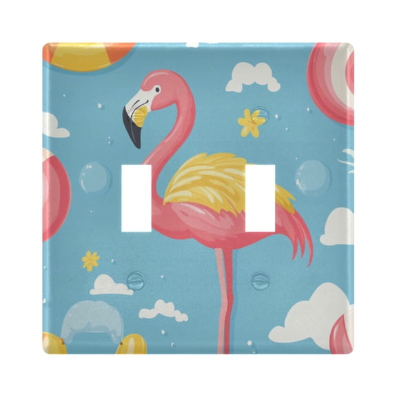 Flamingo Swim Circles Cartoon Light Switch Cover Electrical Outlet Cover Replaceable Wall Plates 2-Gang