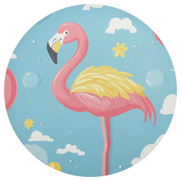 Flamingo Swim Circles Cartoon PVC Round Grid Placemat Table Mat 1 Pc 15.4" x 15.4"