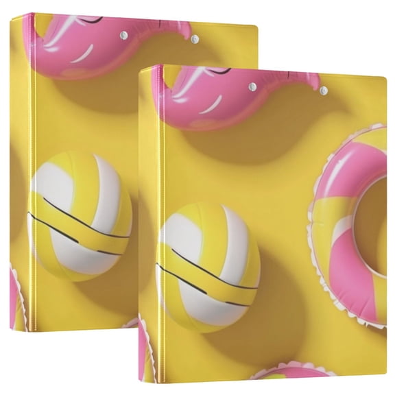 Flamingo Swimming Volleyballs 3 Ring Binders 1.5 inch Hardcover File Folders with Interior Pockets A4 Size Organizer for School Office Hospital Set of 2