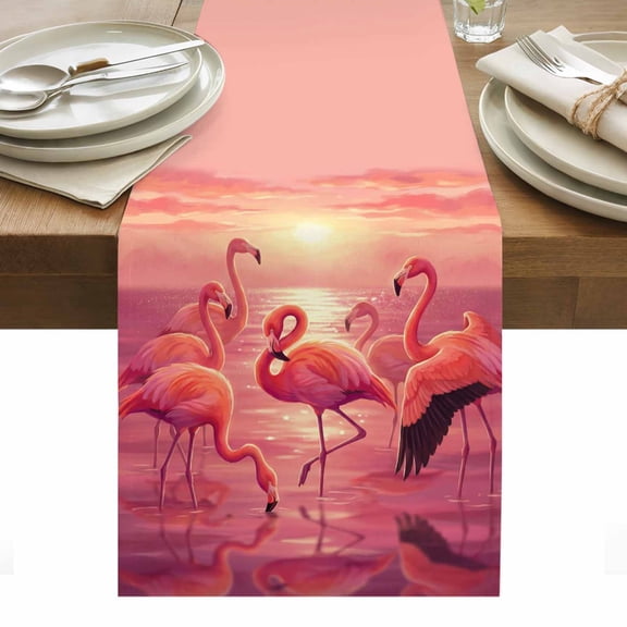 Flamingo Table Runner Coastal Beach Summer Tropical Hot Pink Flamingo Tablerunners 13 x 36 Inch, Table Decorations Tabletop Scarf for Summer Gathering Holiday Farmhouse Kitchen Dining Decor