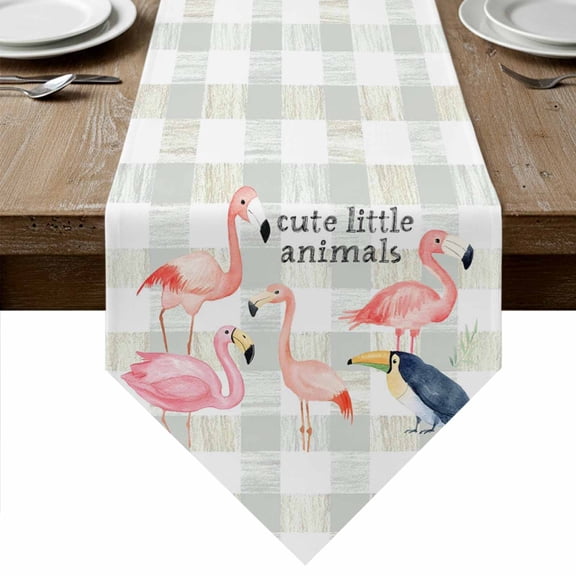 Flamingo Table Runner Linen Burlap Table Runner 36 Inches Small Summer Animals Botanical Plaid Dresser Scarves for Kitchen Island Coffee Dining Room Party Wedding Banquet Holiday Decoration 13"x36"