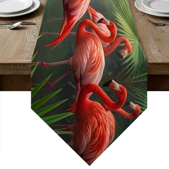 Flamingo Table Runner Linen Burlap Table Runner 72 Inches Long Tropical Summer Palm Tree Botanical Dresser Scarves for Kitchen Island Coffee Dining Room Party Wedding Holiday Decoration 18"x72"