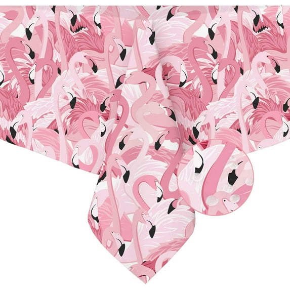 Flamingo Tablecloth, Pink Rectangle Tablecloth, Pink Print Table Cloth, Spring Summer Waterproof Wrinkle Free Rectangle Tablecloth for Rectangle Tables 60 X 84, 60 X 102, 60 X 120 Inch