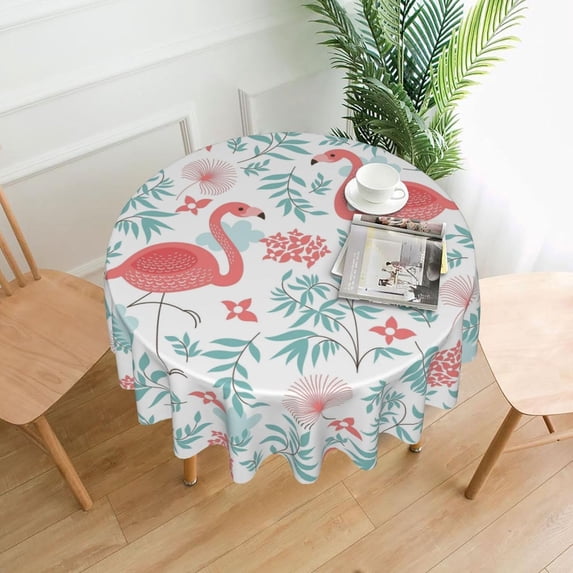 Flamingo Tablecloth Round Table Cloths 60 Inch Wrinkle Resistant Picnic Table Covers Washable for Holiday Kitchen Party Picnic