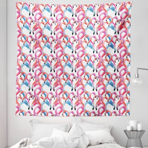 Flamingo Tapestry, Watercolor Pastel Style Zoo Tropical Birds in Various Tones Wedding Romance, Fabric Wall Hanging Decor for Bedroom Living Room Dorm, 5 Sizes, Multicolor, by Ambesonne