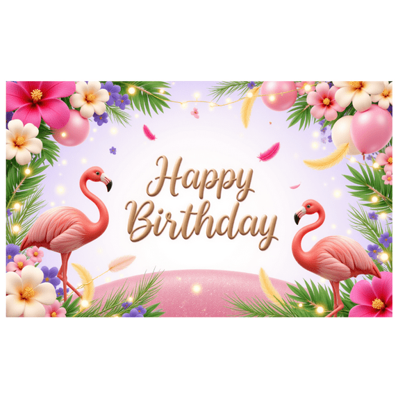 Flamingo Theme Happy Birthday Banner Tropical Design Floral Pattern for Outdoor Celebration Garden Party Photography Backdrop