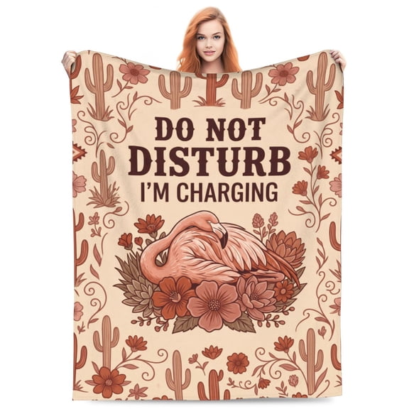 Flamingo Throw Blanket Cactus Desert Pattern Soft Flannel Blanket for Couch Sofa Bed, Do Not Disturb I'm Charging Southwestern Decorative Blanket 80x60
