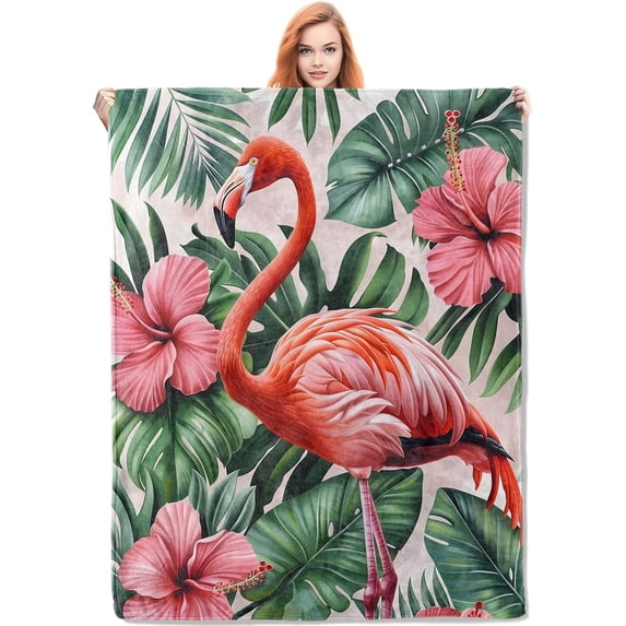 Flamingo Throw Blanket Gifts for Women, Tropical Flamingo Blankets for Living Room Home Decor, Cozy Flannel Flamingo Plush Throws 50"x60"