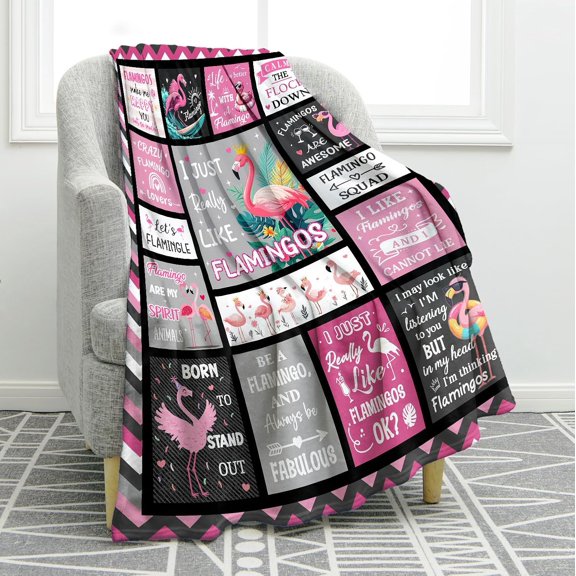 Flamingo Throw Blanket - Pink & Black Inspirational Quotes Blanket for Women Mom Wife - Soft Plush Fleece Blanket for Bedroom Sofa Decor Halloween Christmas Birthday Mystery Gift 50"x60"