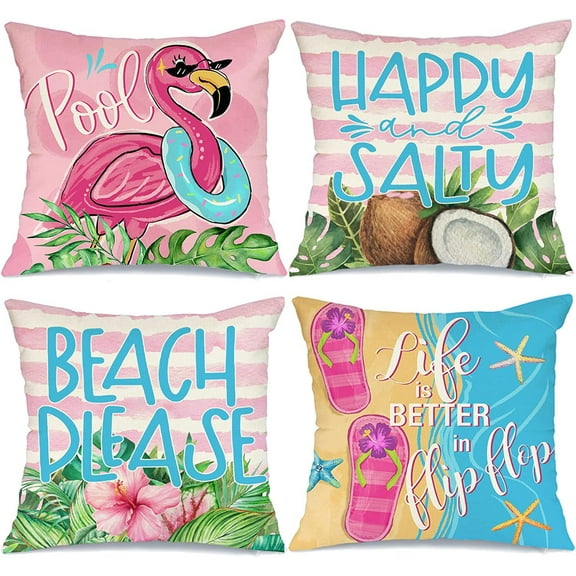 Flamingo ​Throw Pillow Covers 18 X 18 Inch Decorative Pink Bird Pillowcases Tropical beach Leaves Cushion Covers for Sofa Couch Summer Holiday Home Decor