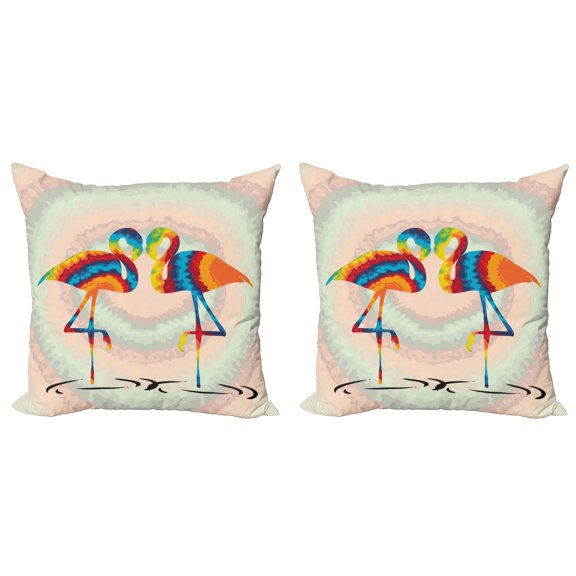 Ambesonne Flamingo Throw Pillow Cover 2 Pack, Valentines Funky Birds, 18", Multicolor