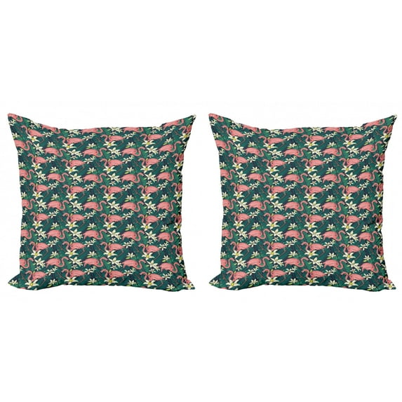 Ambesonne Flamingo Throw Pillow Cover 2 Pack, Tropic Nature Wildlife, 24", Multicolor