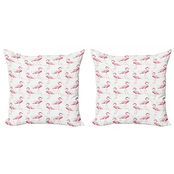 Ambesonne Flamingo Throw Pillow Cover 2 Pack, Geometric, 16", Pink Peach White