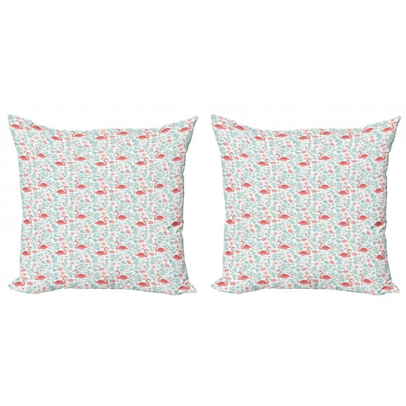 Ambesonne Flamingo Throw Pillow Cover 2 Pack, Botanical Flourish, 18", Seafoam Coral White