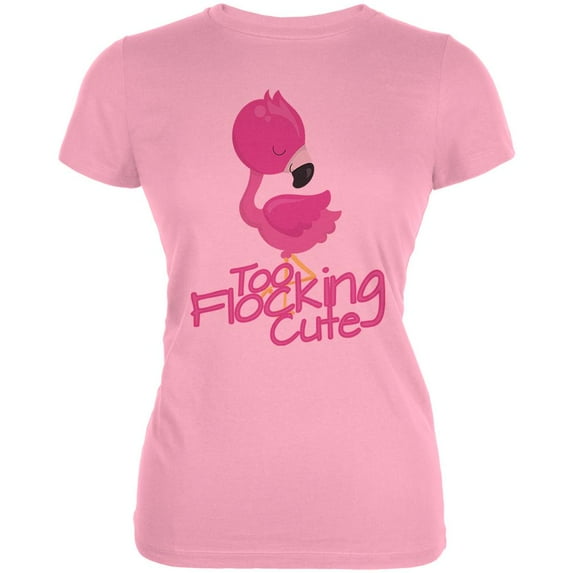 Flamingo Too Flocking Cute Juniors Soft T Shirt Blush Pink X-LG